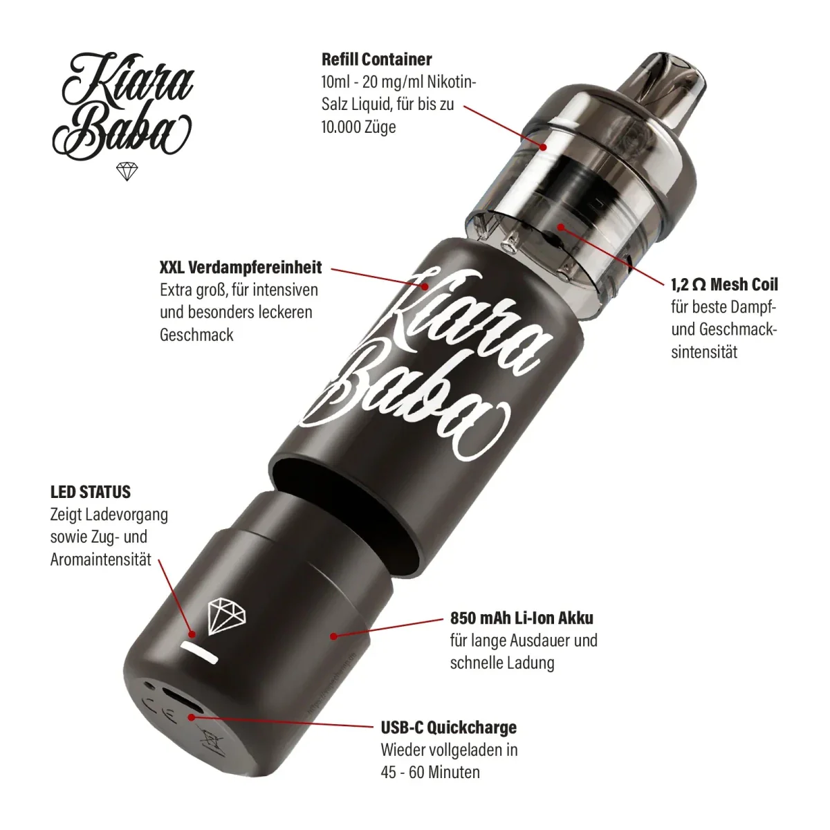 Kiara Baba Vape 10K Akku + Verdampfer - Image 8
